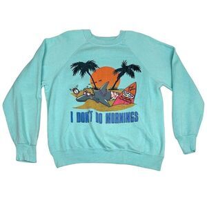 Vintage 80s Ron Jon Sweatshirt Blue Shark Beach Surfer 1988 Don't Do Mornings
